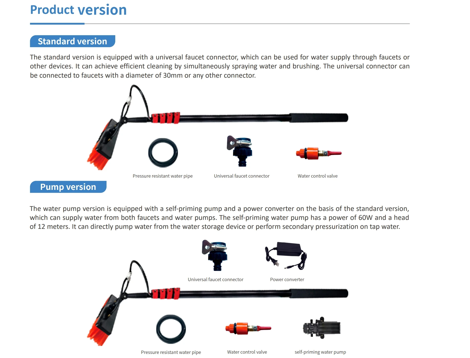 Telescopic water fed extending brush water fed pole system window cleaning washing kit