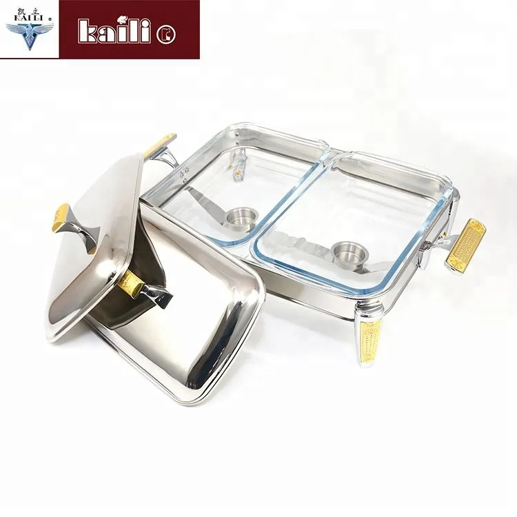 1.8L * 2 распродажа кухонное оборудование коммерческий Ресторан б/у chafing блюда золотой поднос для выпечки с двумя емкостями