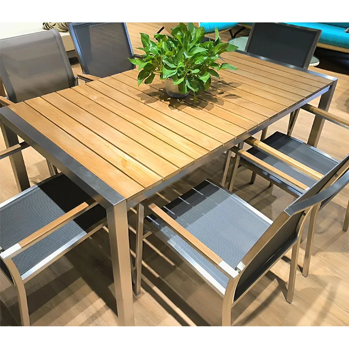 Free sample modern hotel restaurant wood dining furniture set teak aluminum frame outdoor garden set