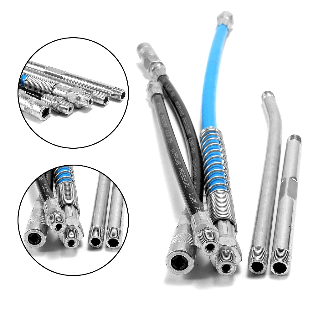 Grease Gun Nipple Pipe Coupler Lubrication Tool High Pressure Rubber Oil Grease Gun Flexible Hose with Connector