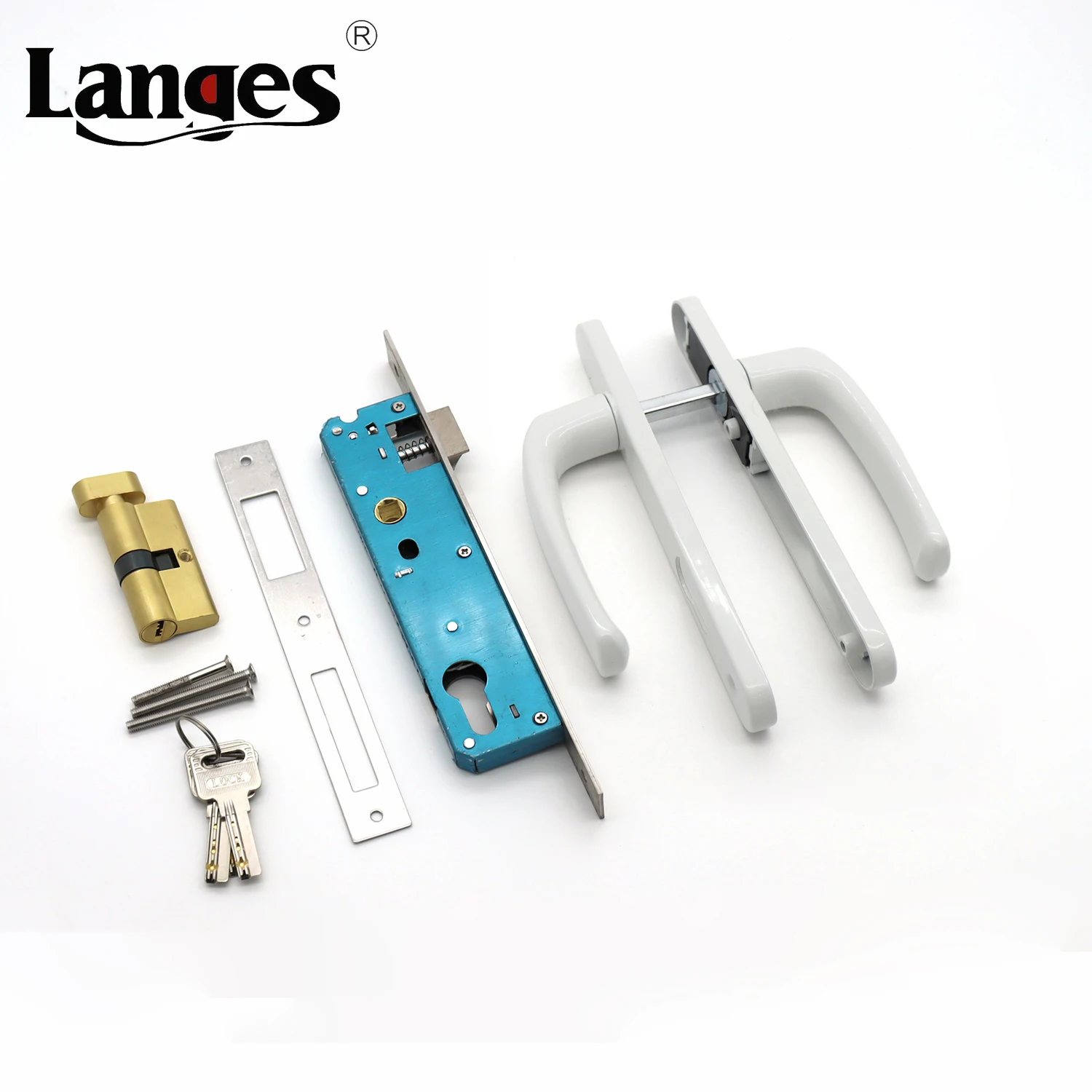 White Aluminum Alloy Entrance Keyed Deadbolt Mortise Lock Door Lever Handle set