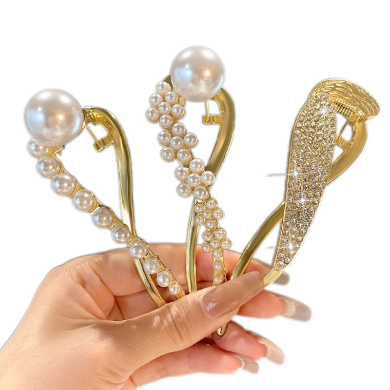 Fashion Twist Clip Pearls Alloy Hairpin Sweet Ponytail Clip Barrettes Hairgrips Hair Clips For Women