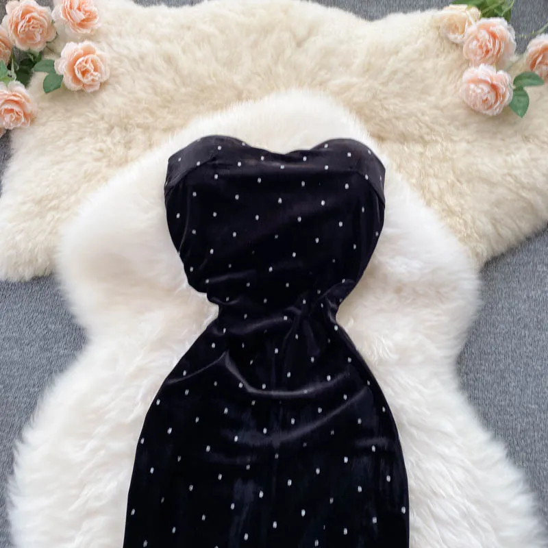 Strapless Square Collar Solid A-Line Dress Summer Slit Velvet High Waist Maxi Dress Ladies Casual Dress Clothes Women Wholesale