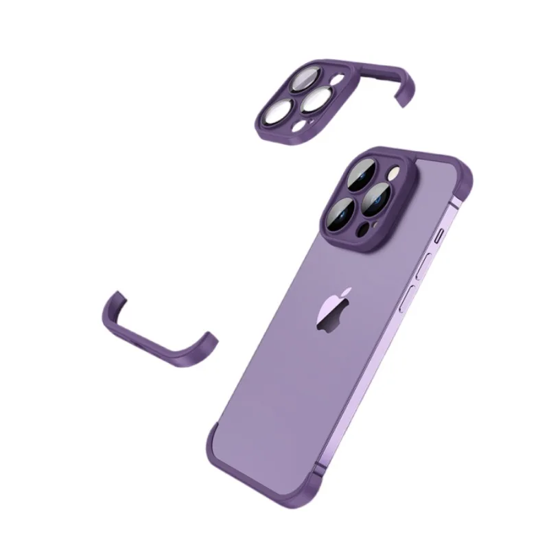 For iPhone 16 Camera Lens Film Protector Phone Case, Frameless Four Corners Shockproof Mobile Cover for iPhone 13 14 15 Pro Max