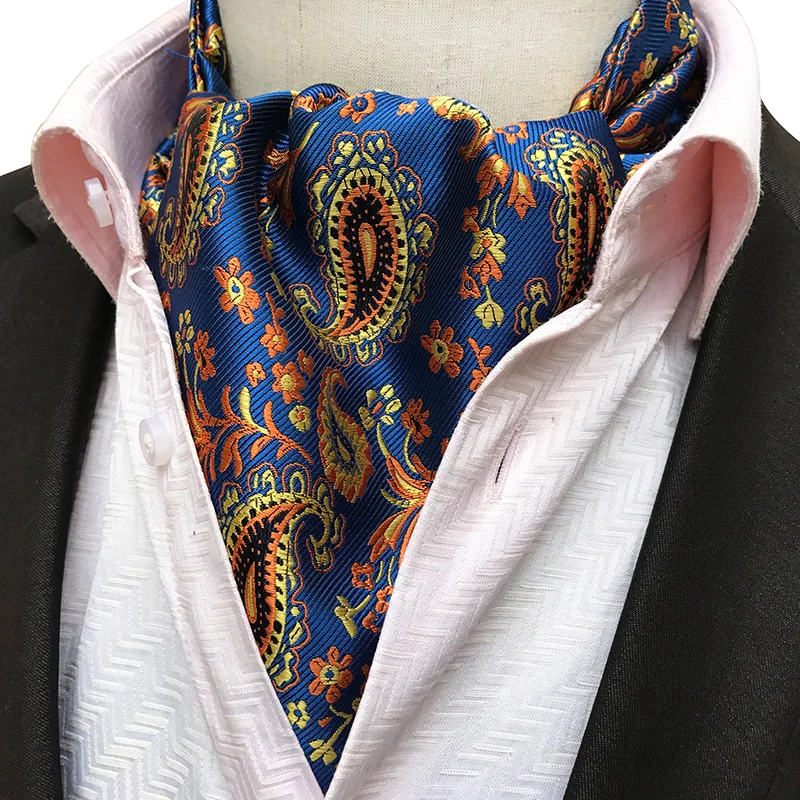 Male Accessories Polyester Jacquard Woven Fabrics Fashion Men Cravat Self Necktie Scarf Paisley Ascot Tie