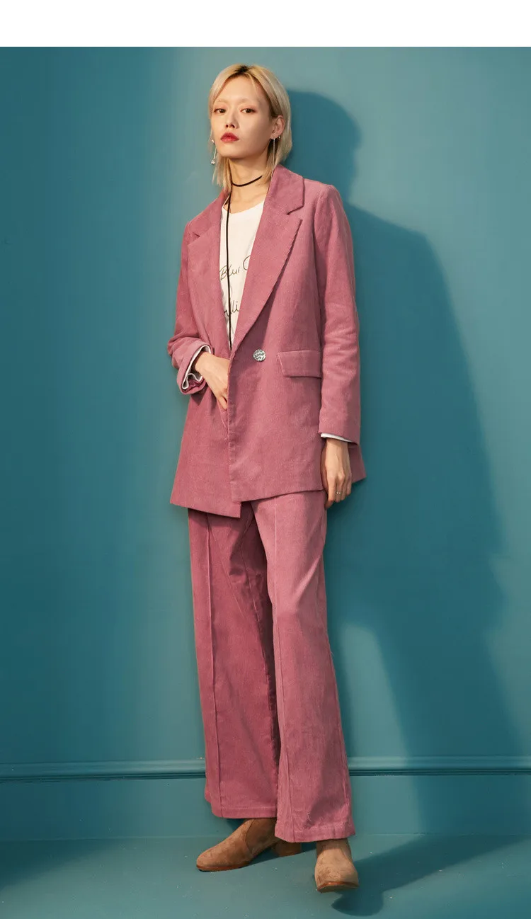 
New Design Pink Retro corduroy suit for women fashion suit 