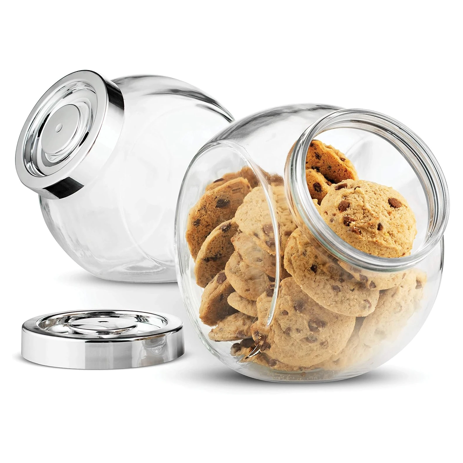 Glass Candy Cookie Jar With Plastic Airtight Seal Lid 2-Way Display Bulk-Food Storage Jar for Snacks