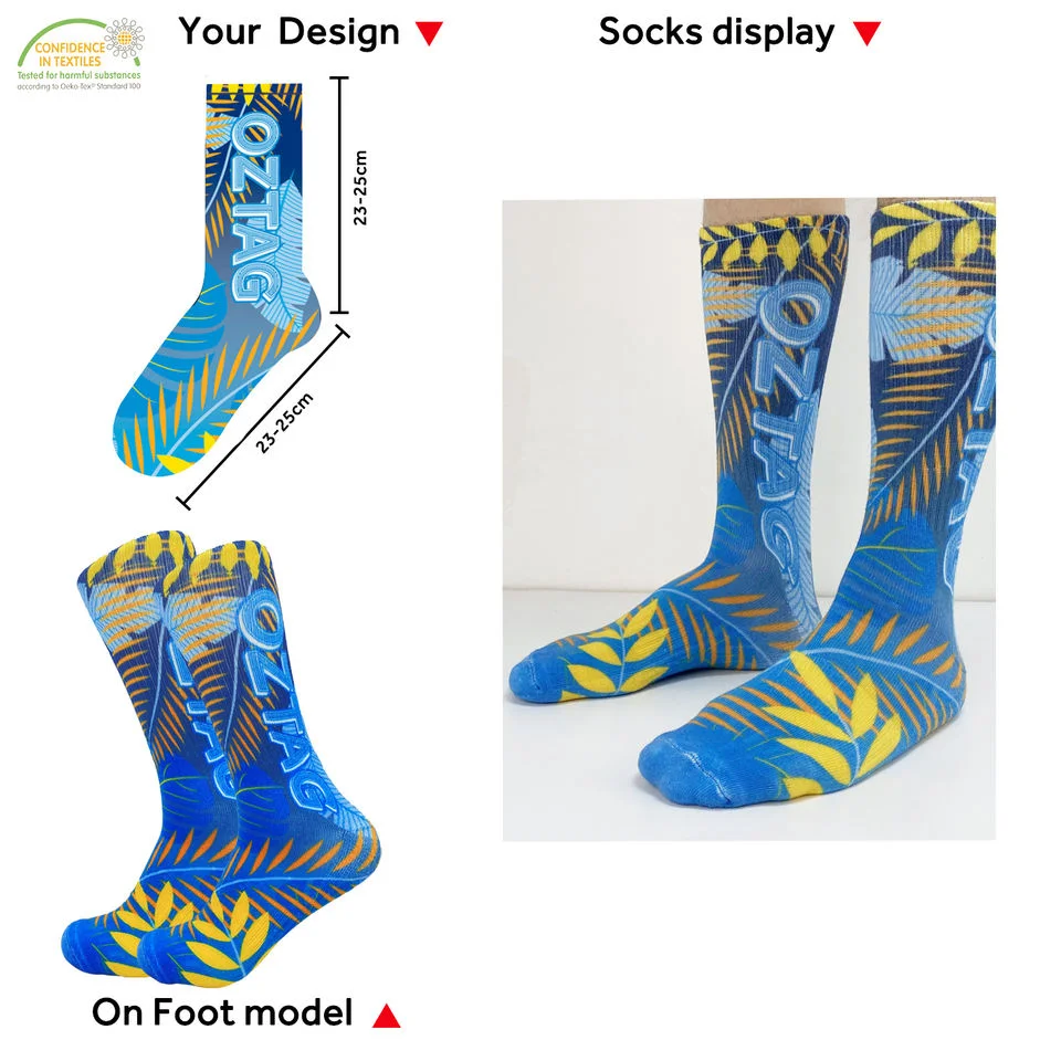 360 degree sublimation dress or sports socks polyester colorful all over logo quickly dry socks