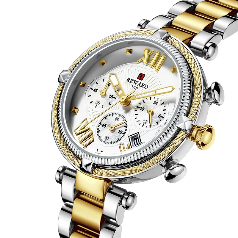 REWARD new style purple women quartz watch latest Stainless steel band 24 hour watch Luminous date display Casual wristwatch