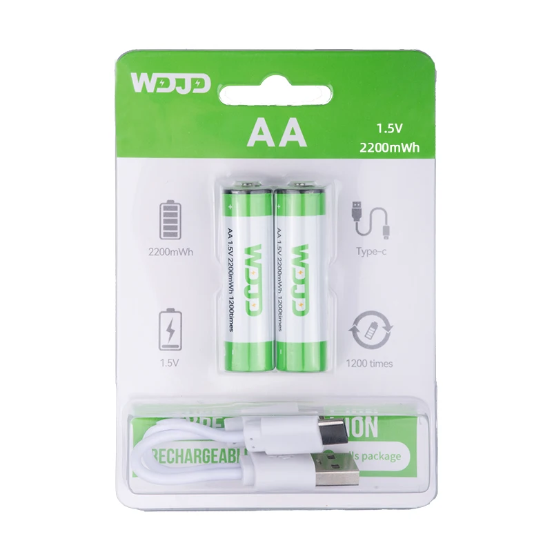 1.5V AA 2200mWh Wholesale Lithium Ion Type C  Batteries USB C Charging Lithium Cell  Batteries