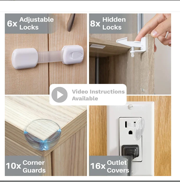 Child Safe Lock - Baby Safe Cabinet Lock with extra  adhesives Adjustable strap lock for cabinets drawers