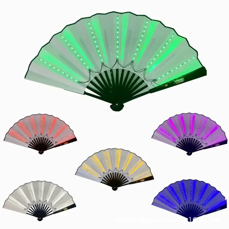 LED Light Up Folding Fan Hand Stage Performance Show Glowing Fluorescent Props Fan
