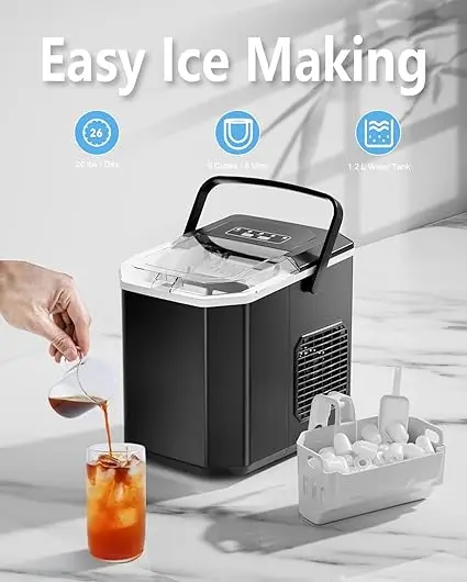 High Quality New design portable countertop ice maker machine self-cleaning ice maker with handle ice scoop and basket