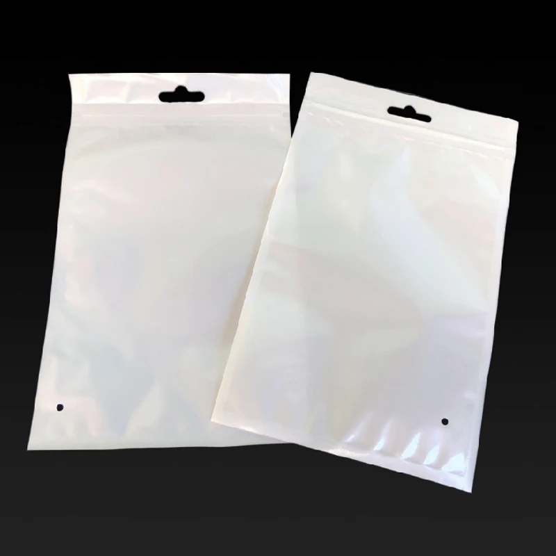 clear plastic zipper pouch pearlescent bag for accessories with hanging hole