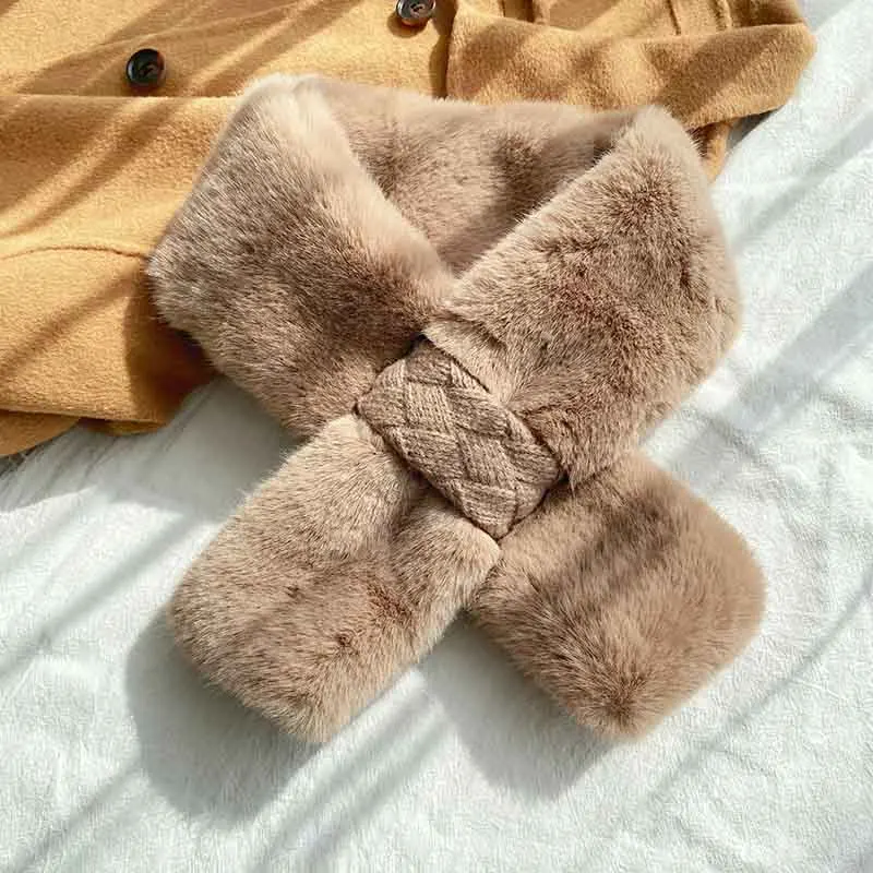 Новый Модный осенне-зимний детский милый шарф однотонный воротник из искусственного кроличьего меха теплый Рождественский