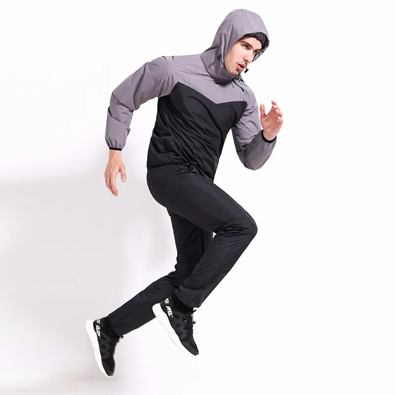 
Durable Gym Fitness Long Sleeve Waterproof Windproof Design Custom Men Sauna Suit Jacket + Sweatpants Weight Loss Sweat Suits 