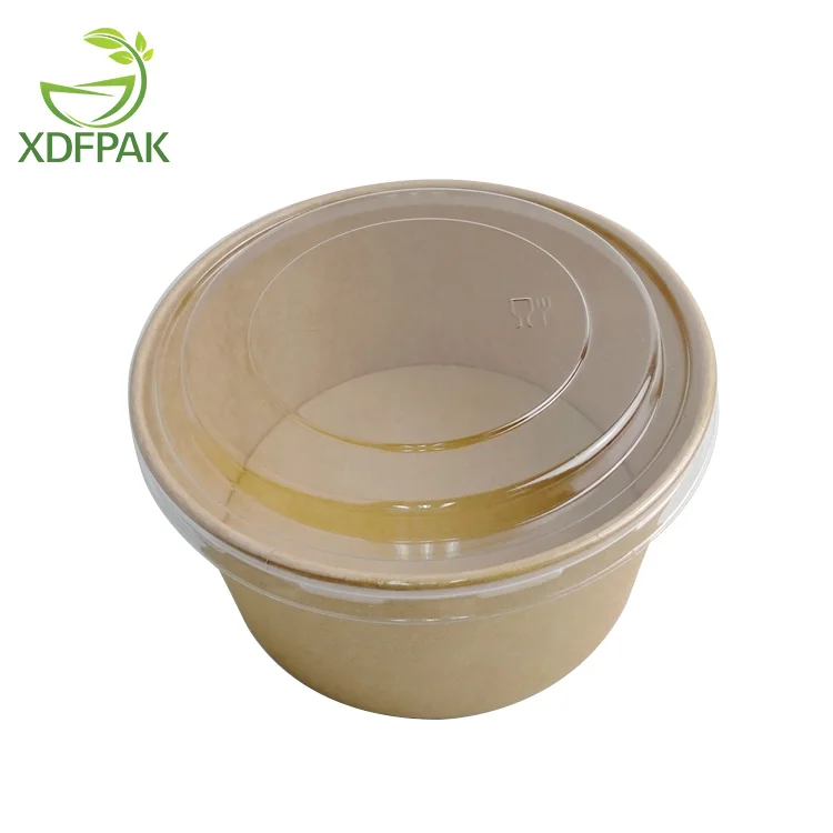 Disposable paper kraft salad box with PLA coating Disposable salad box kraft paper bowl round takeout box