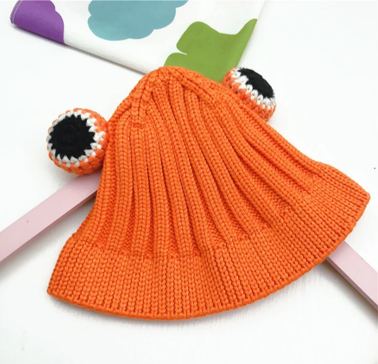 2022 Solid Color Cartoon Frog Knitted Hat Winter Warm Hat Acrylic Cap Beanie Hat For Kid Boy And Girl