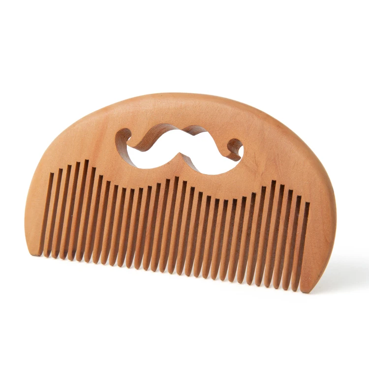 Natural private label logo beard shape wood handle wooden peach hair comb wood combs for salon