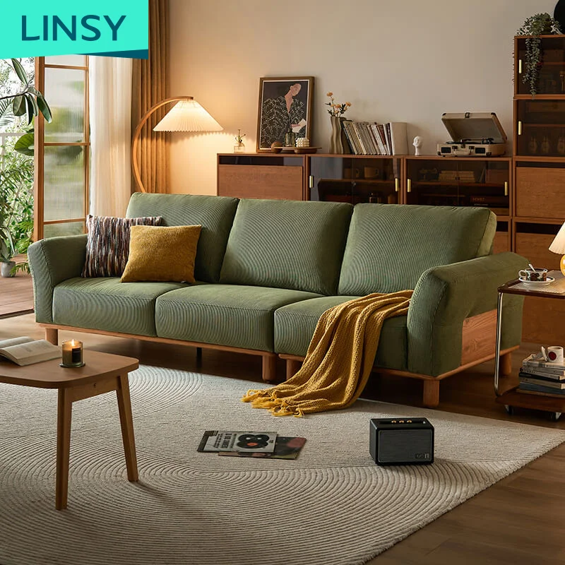 Linsy wood sofa Northern Europe ash wood living room combination fabric sofa