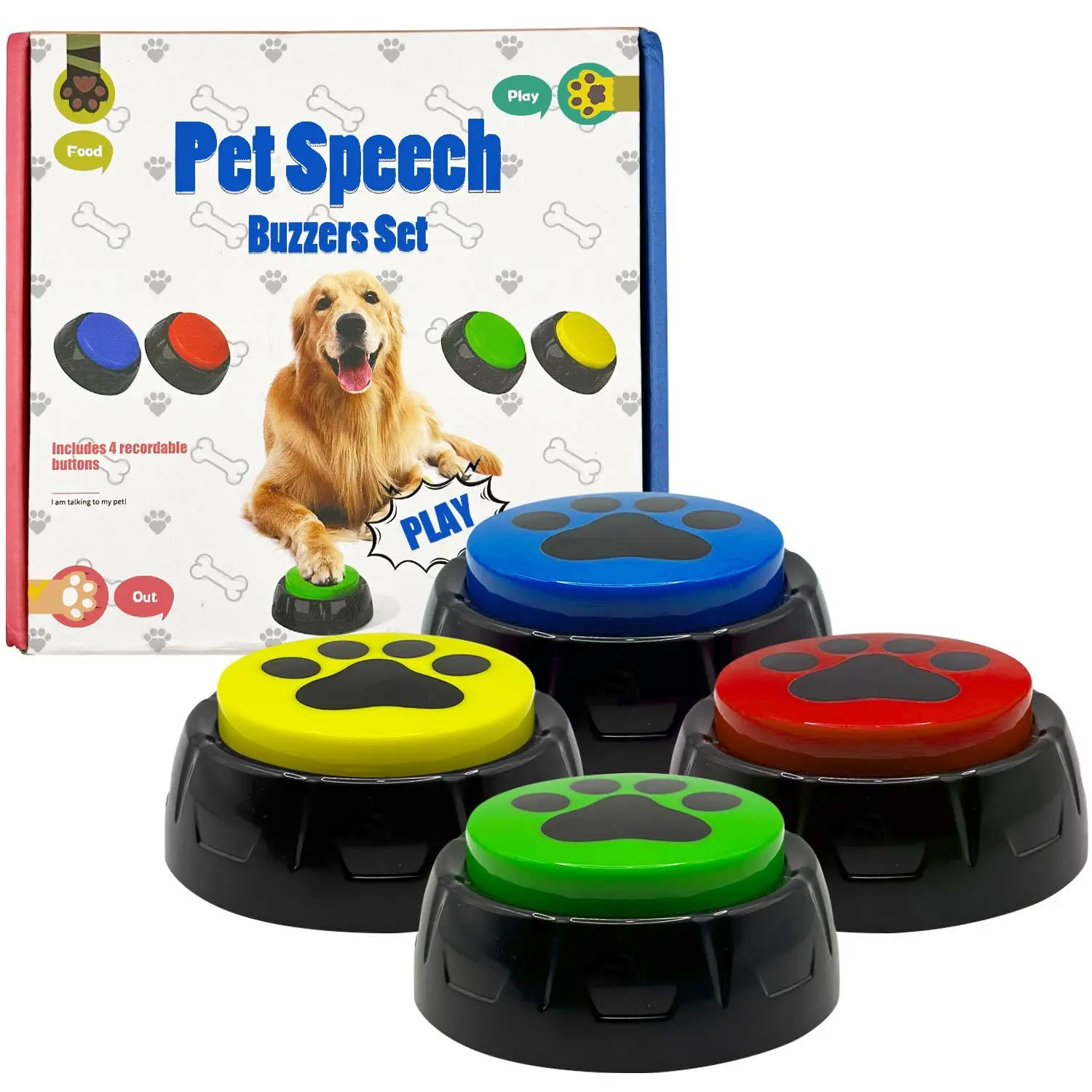 Dog Talking Buttons 4 Piece Set Teach Your Pet to Talk Training Dog for Communication Speech Buttons with Words Voice Record