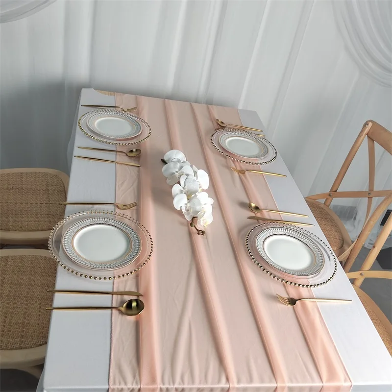 Wholesale Hot Selling Blush Pink Sheer Table Runner Chiffon Table Runners For Wedding Decoration