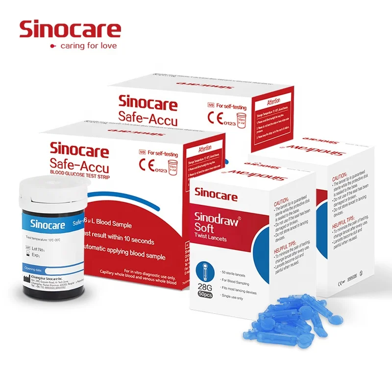 Sinocare 200 шт безопасная-Акку тест-полоски для измерения уровня глюкозы в крови, для диабетиков, прибор для контроля уровня сахара в крови тест-полоски с ланцеты
