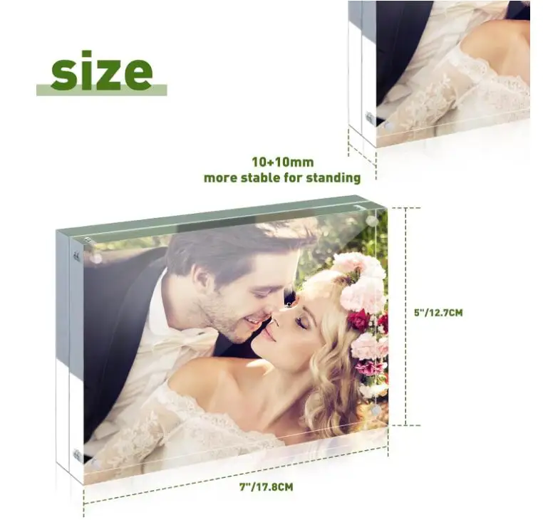 5x7 inch Clear  Acrylic Picture Frame Acrylic Magnetic Block Photo Frame