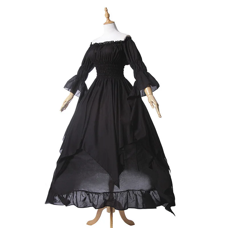 ecowalson   Women Medieval Dress Renaissance Vintage Style Gothic Dress Floor Length Women Cosplay Dresses Without Belt Medieval