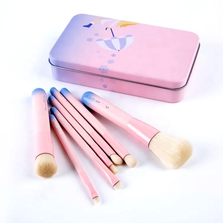 
Hot sale unbreakable iron box 7 pcs pink small makeup brush set wholesale makeup sets 