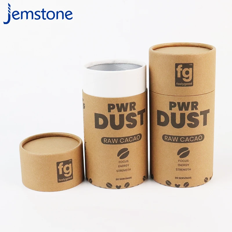 Custom Printing Tube Box Powder Food Can Biodegradable Packing Package for Cocoa Coffee Sugar Snack