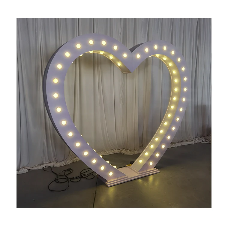 Wedding Backdrop New Design LED Heart Shape White Gold Arch Stand Acrylic PVC for Party Stage