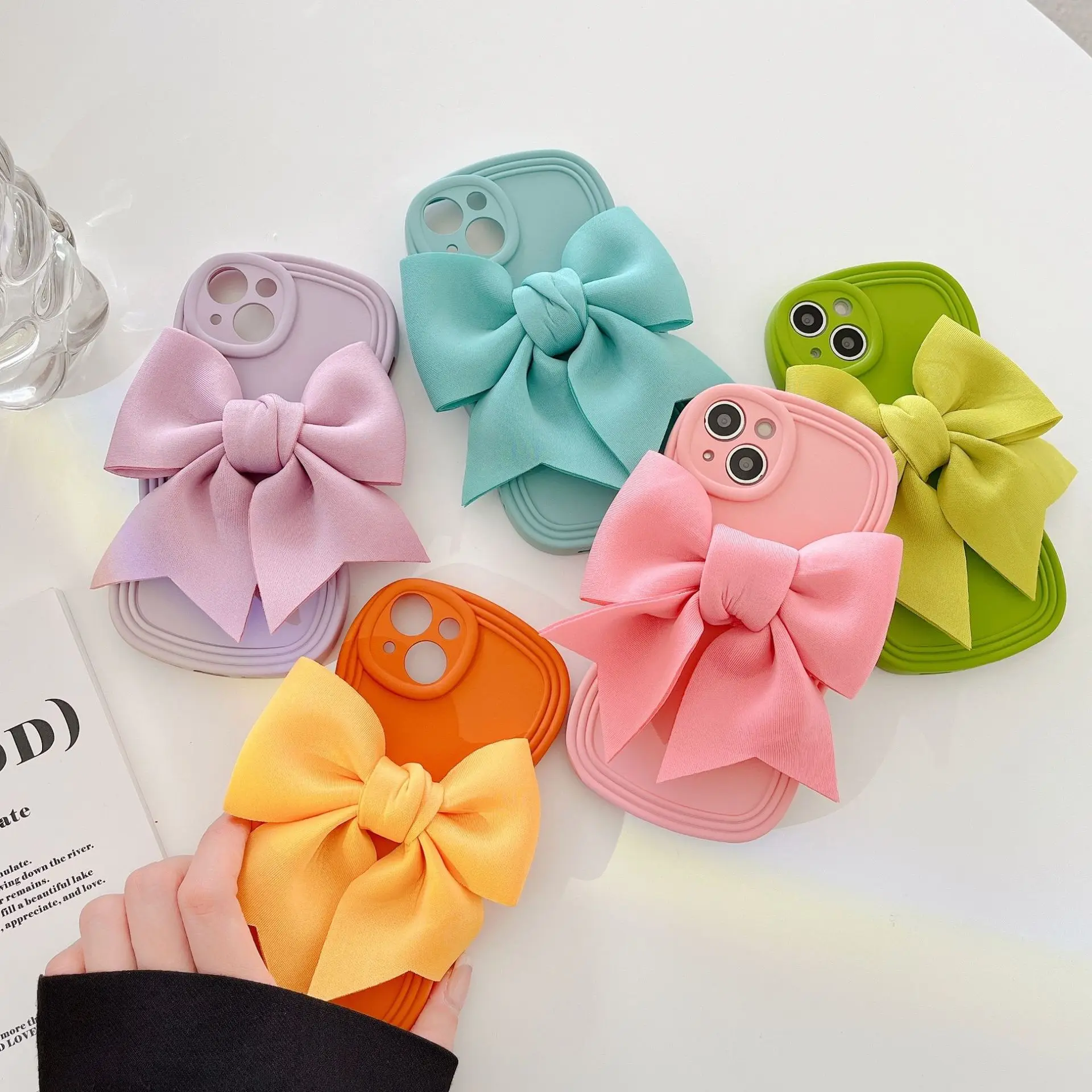 Luxury Candy Color 3D Cute Bow Knot Soft Silicone Phone Cases For iPhone 15 14 13 Pro Max 12 11 XR 7 8 Plus Protective Cover