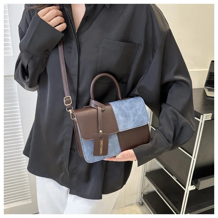 MU Fashion Contrast Color Simple Handbag Casual Small Square Bag Retro Single Shoulder Crossbody Women Hand Bags