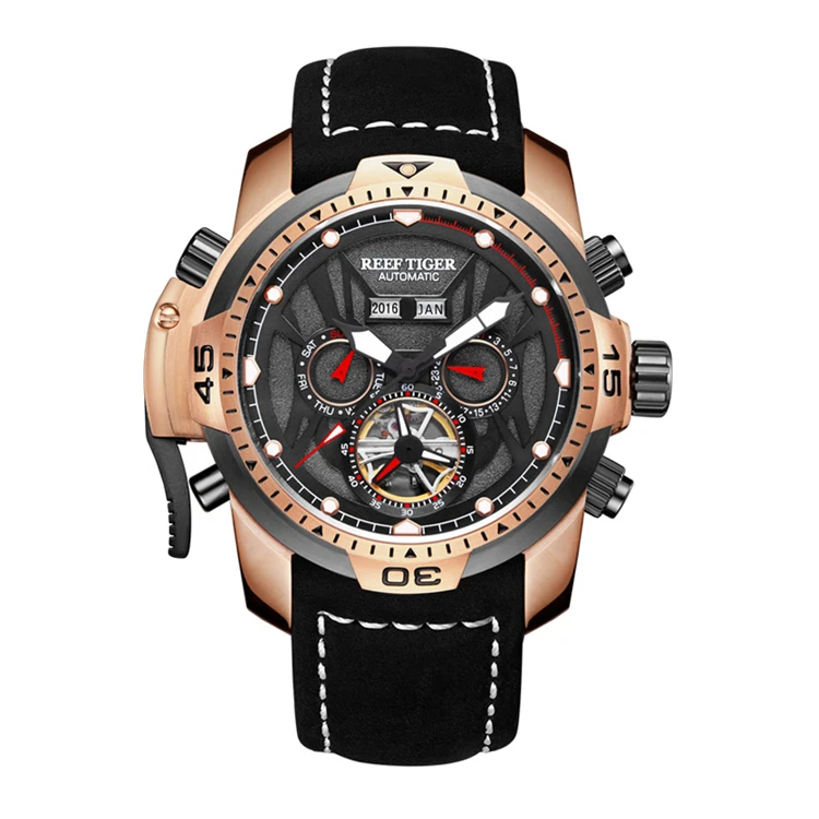 Спортивные часы REEF TIGER RGA3532L сложный циферблат с вечным календарем для Года большие стальные