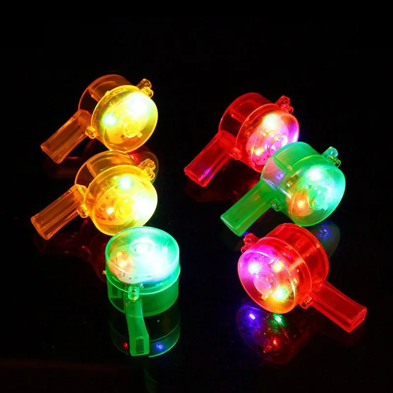 Plastic Whistles Toy LED Light Up Glow Whistles with Lanyard Necklace Glow in The Dark Fun Party Favors for Kids and Adults