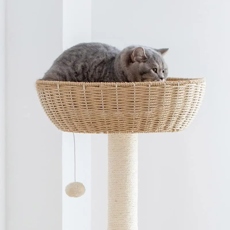 MPJ010 Luxury Multilayer Pet Play Furniture Activity Center Cat Condo Cat Scratching Post Rattan Woven Solid Wood Cat Tree