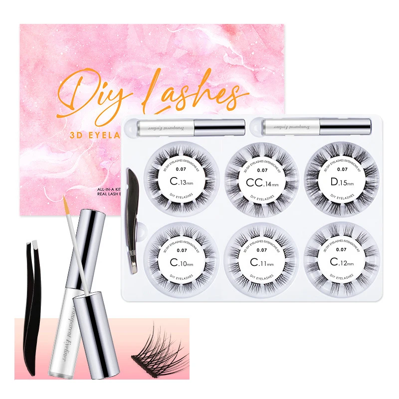 2022 top trending diy segmented lash kit 32 72 80 clusters segment lash with eyeliner and tweezer eye lash extensions kit