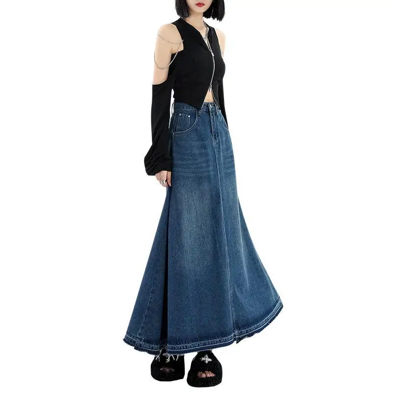 2023 New Fashion Long Maxi Denim Jeans Skirts For Women XS-XXL High Waist Big Hem Spring Summer A-line Tassels