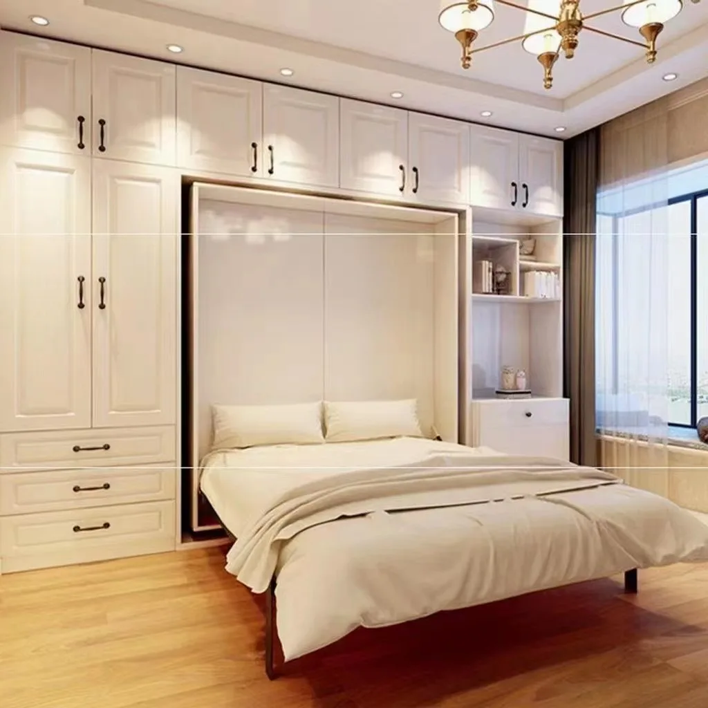 Custom Hot Sale Rotating Invisible Folding Bed Combination Multi Functional With Wardrobe Cabinets Desk Bookcase Wall Murphy Bed
