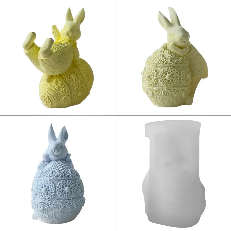 Cute Bunny Epoxy Resin Silicone Mold 3D Animal Rabbit Candle Mold for Easter Egg Rabbits Cake Tools Category