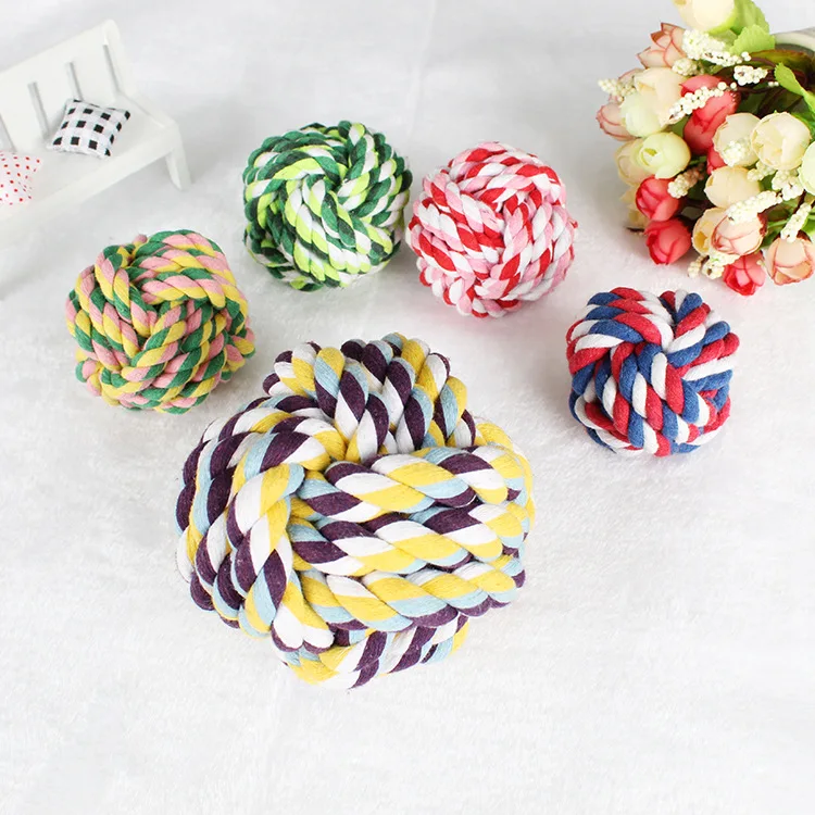 Hot Sales Pet Chew Toy Knots Weave Cotton Rope for Dog Teeth Cleaning Pet Friendly Washable Dog Toy Rope Ball