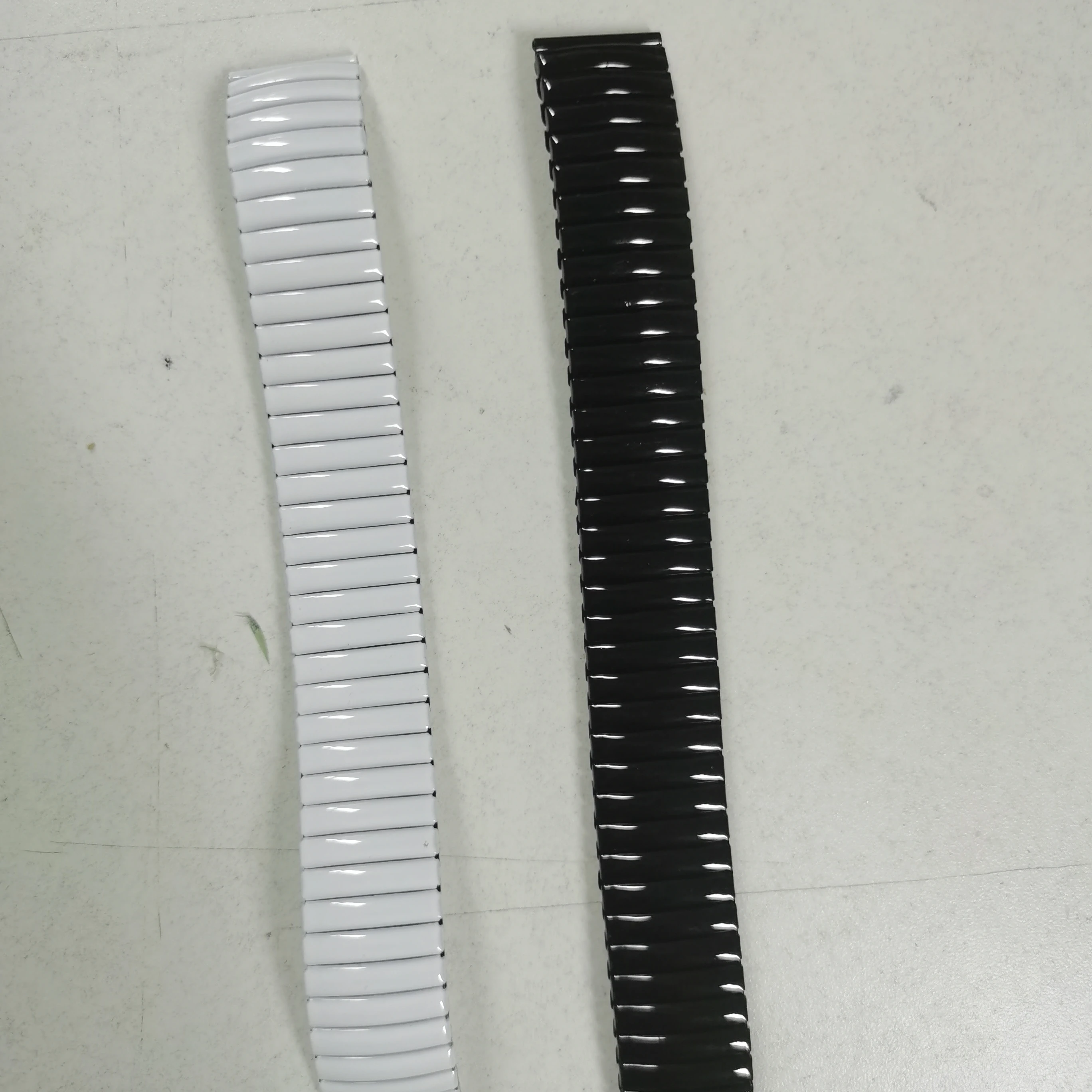 elastic coated painted Black white color metal steel Watch Band strap
