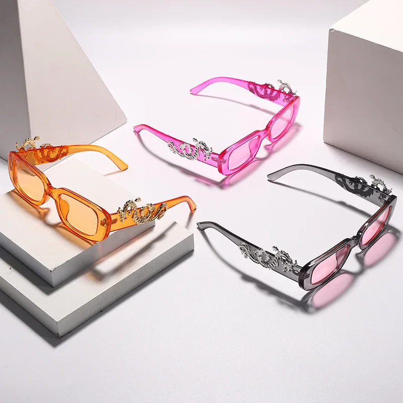 Stylish Small Frame Oval Diamond Sunglasses Dragon Pair Eye Glasses for Men Vintage Personality Trendy Punk Style Glasses PC OEM