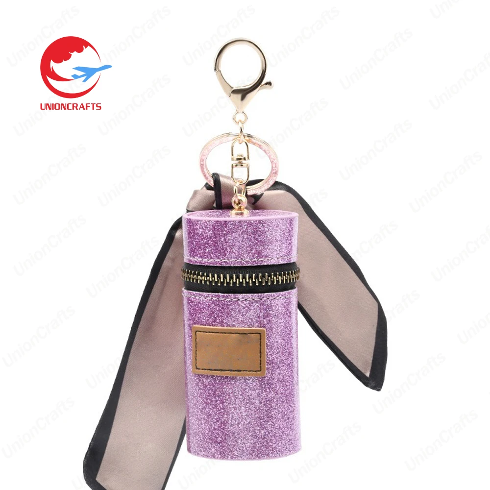 Custom Logo Mini Stitch Keychains Bag Wristlet Wallet Pendant Simple personalized Promote PU Leather Bucket Coin Purse Keychain