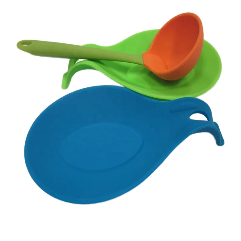 Refine Silicone Factory Food Grade Spoon Holder High-Temperature Kitchen Utensils Set Multicolor Spoon Pad Mat