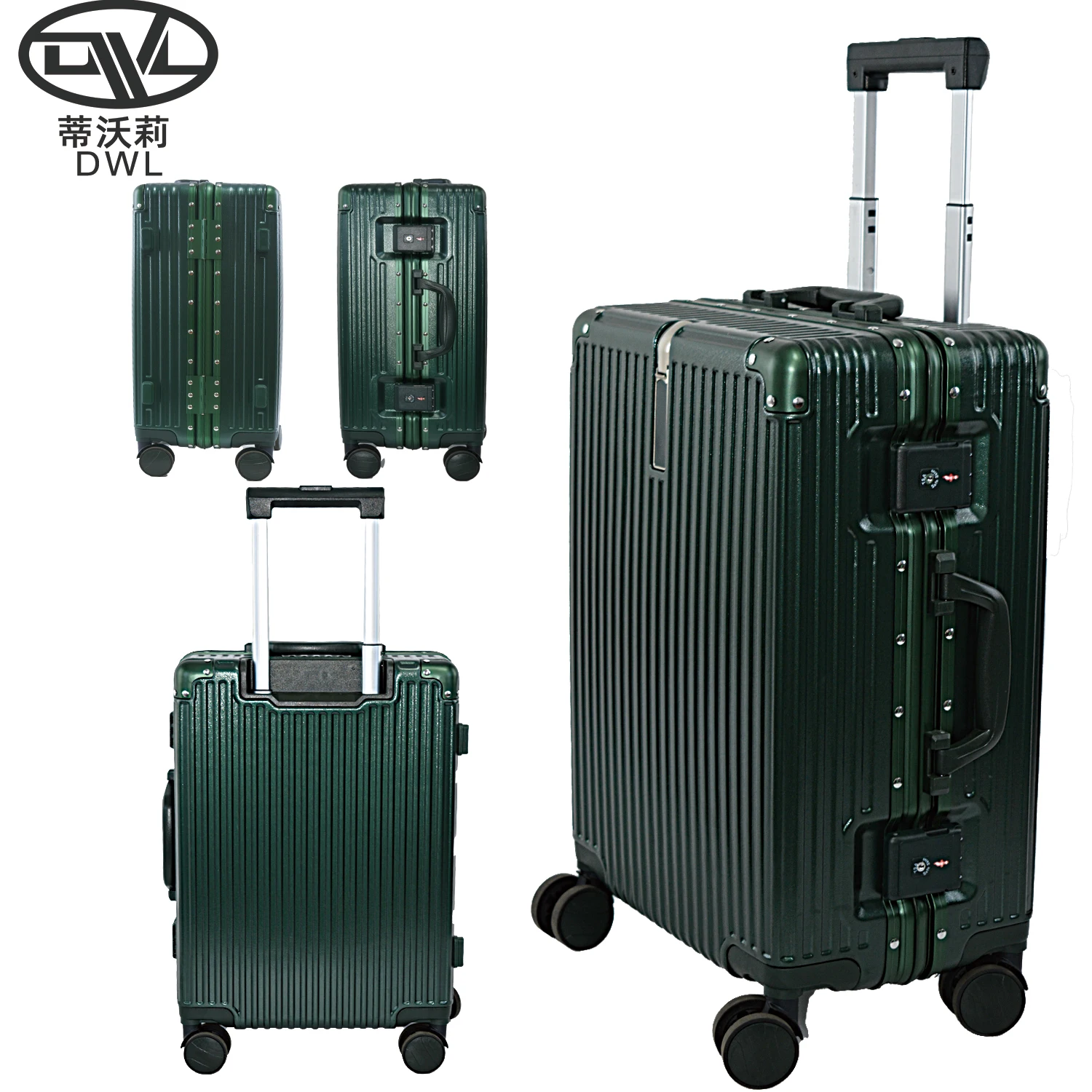 OEM ODM Aluminum Frame Accept custom  Luggage Fashion Design double wheels Hot Rolling Luggage Set ABS+PC material Weightless