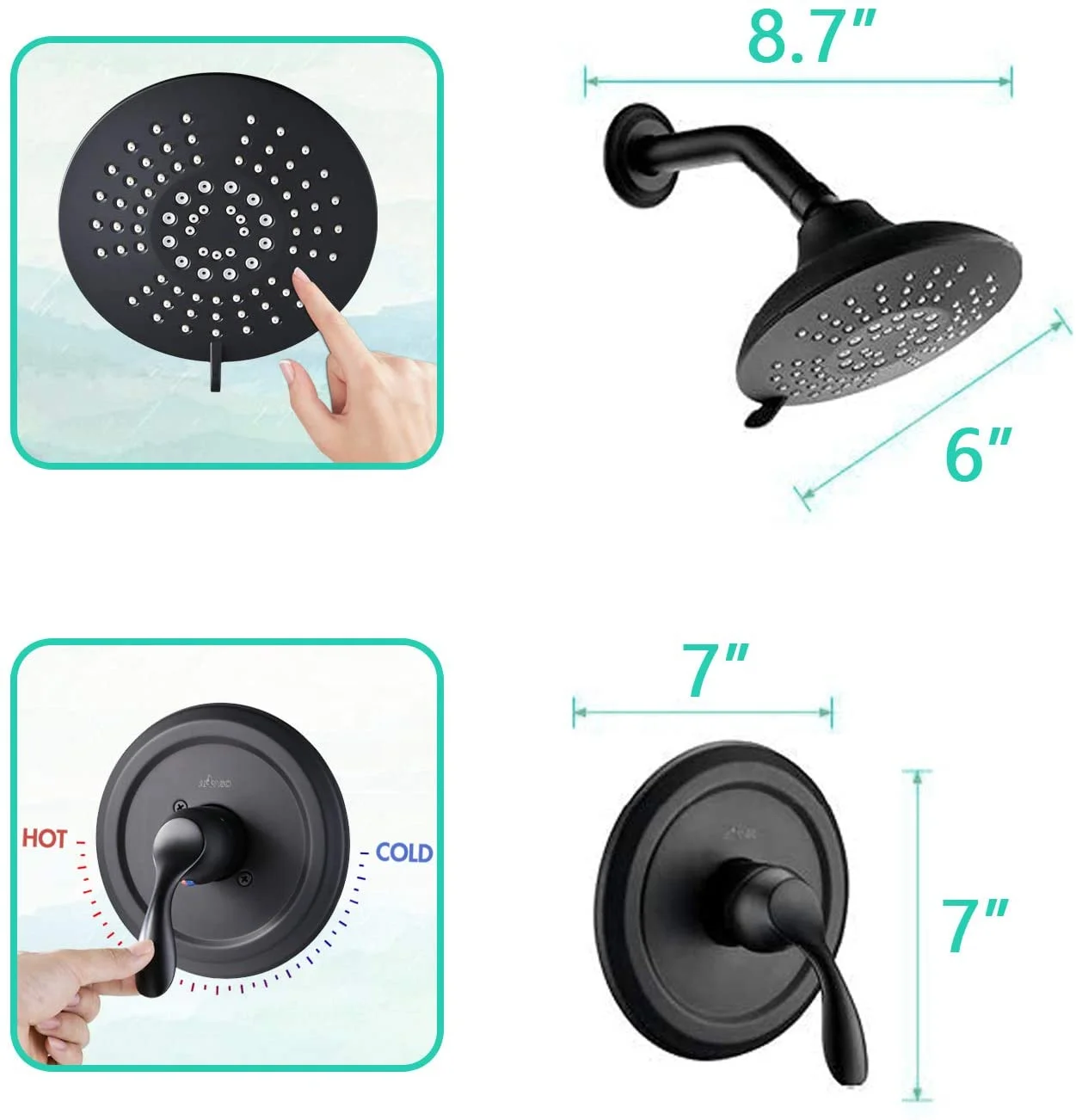 Factory Price Modern Black In Wall Mounted Shower Head Bath Mixer Bathroom Shower Faucet Set