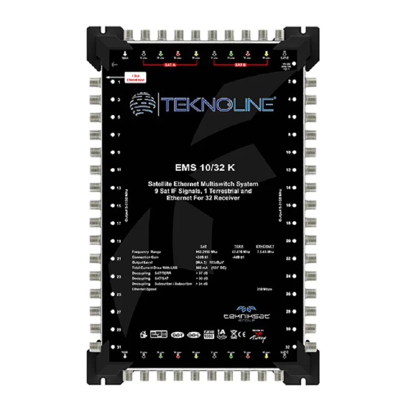 Лучшее качество, спутниковый мультивыключатель, 10 входов, 32 выхода со светодиодным индикатором diseqc lnb power