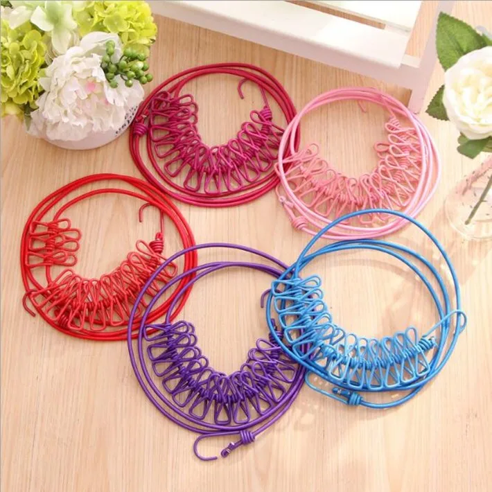 Durable Outdoor Travel Elastic Clothesline Rope Adjustable Clotheslines With Clips